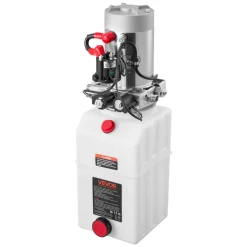 VEVOR 6 Quart Hydraulic Power Unit, Double Acting Dump Trailer Pump, 3200 PSI Max Relief Pressure & 0.91 GPM Flow Rate, DC 12V Hydraulic Pump with Metal Reservoir for Dump Trailer Car Lifting, White