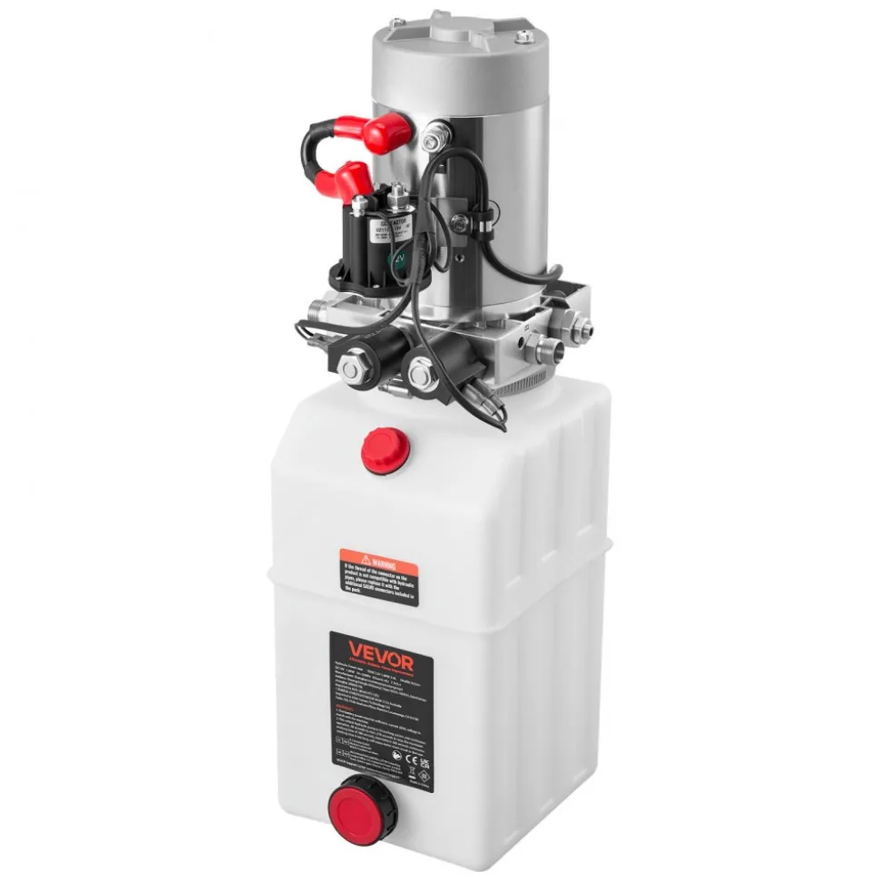 VEVOR 6 Quart Hydraulic Power Unit, Double Acting Dump Trailer Pump, 3200 PSI Max Relief Pressure & 0.91 GPM Flow Rate, DC 12V Hydraulic Pump with Metal Reservoir for Dump Trailer Car Lifting, White