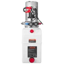VEVOR 6 Quart Hydraulic Power Unit, Double Acting Dump Trailer Pump, 3200 PSI Max Relief Pressure & 0.91 GPM Flow Rate, DC 12V Hydraulic Pump with Metal Reservoir for Dump Trailer Car Lifting, White