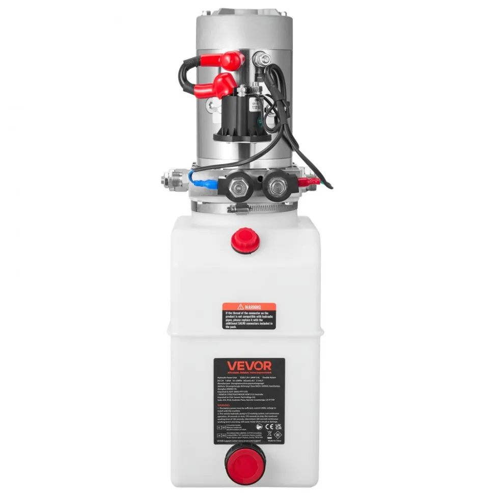 VEVOR 6 Quart Hydraulic Power Unit, Double Acting Dump Trailer Pump, 3200 PSI Max Relief Pressure & 0.91 GPM Flow Rate, DC 12V Hydraulic Pump with Metal Reservoir for Dump Trailer Car Lifting, White