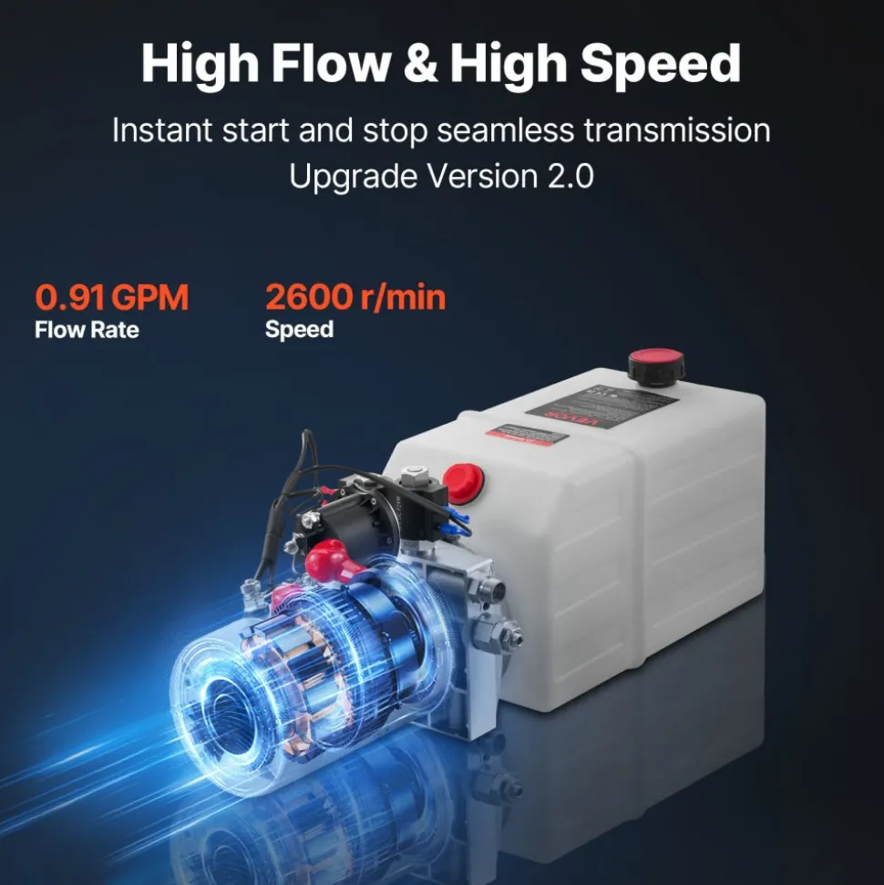 VEVOR 6 Quart Hydraulic Power Unit, Double Acting Dump Trailer Pump, 3200 PSI Max Relief Pressure & 0.91 GPM Flow Rate, DC 12V Hydraulic Pump with Metal Reservoir for Dump Trailer Car Lifting, White