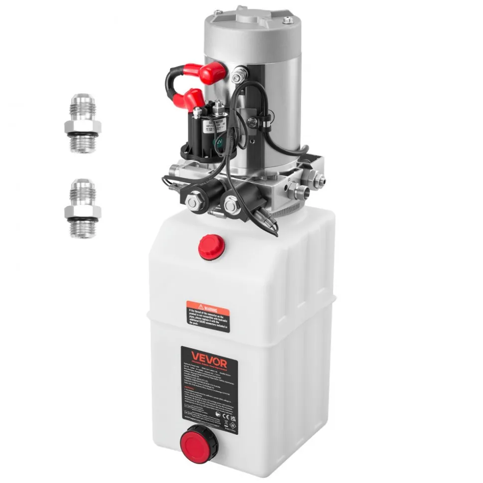 VEVOR 6 Quart Hydraulic Power Unit, Double Acting Dump Trailer Pump, 3200 PSI Max Relief Pressure & 0.91 GPM Flow Rate, DC 12V Hydraulic Pump with Metal Reservoir for Dump Trailer Car Lifting, White