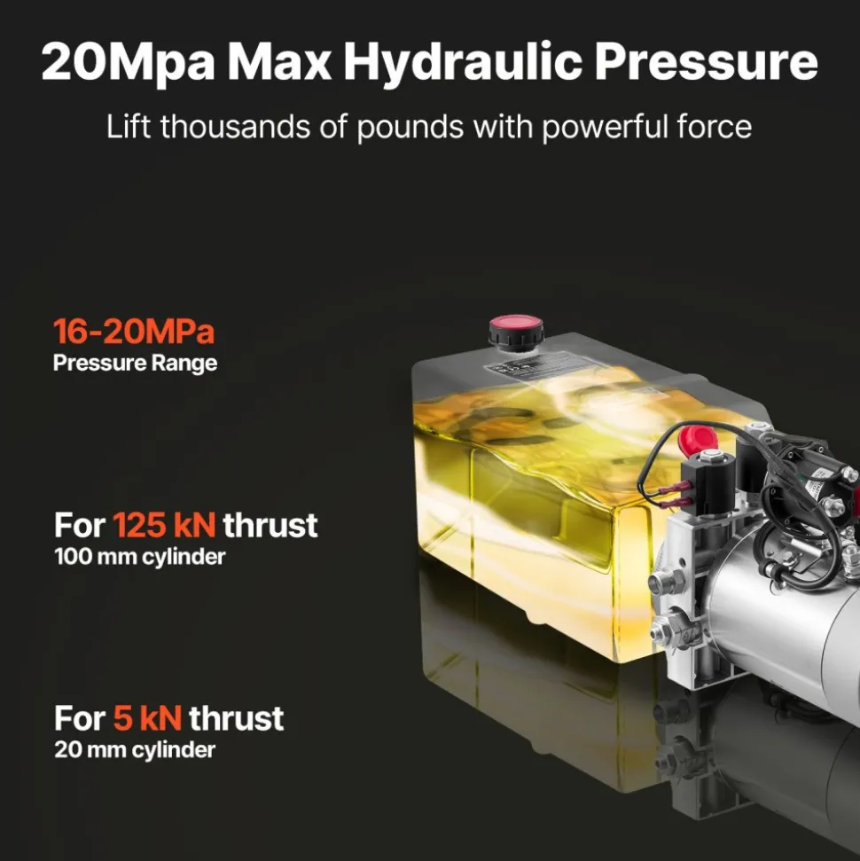 VEVOR 6 Quart Hydraulic Power Unit, Double Acting Dump Trailer Pump, 3200 PSI Max Relief Pressure & 0.91 GPM Flow Rate, DC 12V Hydraulic Pump with Metal Reservoir for Dump Trailer Car Lifting, White