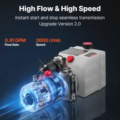 VEVOR 4 Quart Hydraulic Power Unit, Single Acting Dump Trailer Pump, 3200 PSI Max Relief Pressure & 0.91 GPM Flow Rate, DC 12V Hydraulic Pump with Metal Reservoir for Dump Trailer Car Lifting