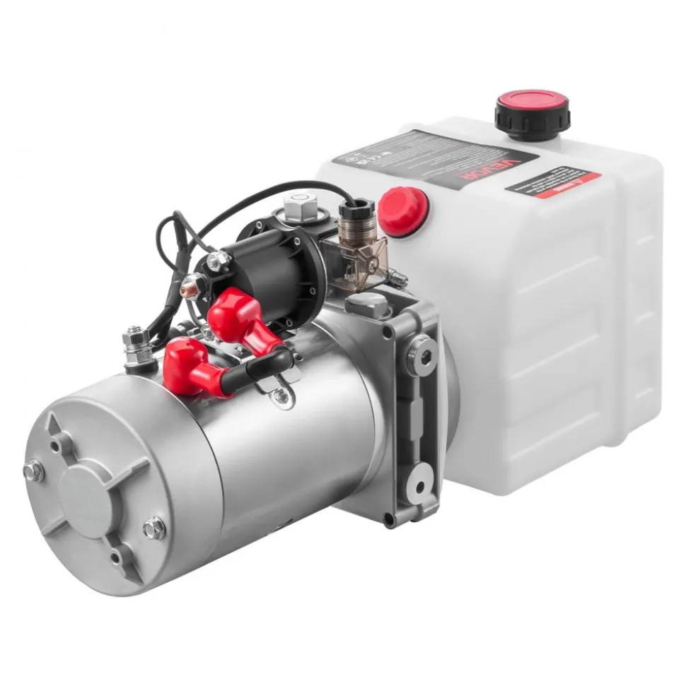 VEVOR 4 Quart Hydraulic Power Unit, Single Acting Dump Trailer Pump, 3200 PSI Max Relief Pressure & 0.91 GPM Flow Rate, DC 12V Hydraulic Pump with Metal Reservoir for Dump Trailer Car Lifting
