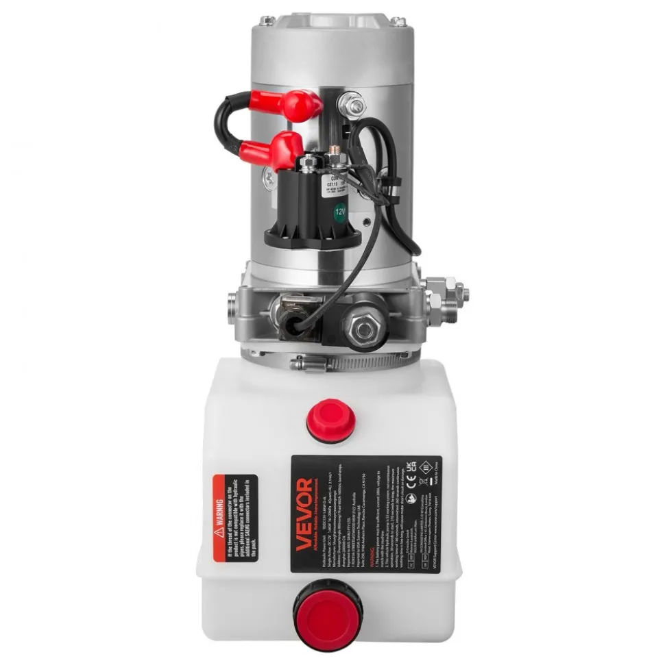 VEVOR 4 Quart Hydraulic Power Unit, Single Acting Dump Trailer Pump, 3200 PSI Max Relief Pressure & 0.91 GPM Flow Rate, DC 12V Hydraulic Pump with Metal Reservoir for Dump Trailer Car Lifting
