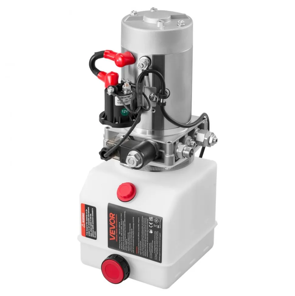 VEVOR 4 Quart Hydraulic Power Unit, Single Acting Dump Trailer Pump, 3200 PSI Max Relief Pressure & 0.91 GPM Flow Rate, DC 12V Hydraulic Pump with Metal Reservoir for Dump Trailer Car Lifting