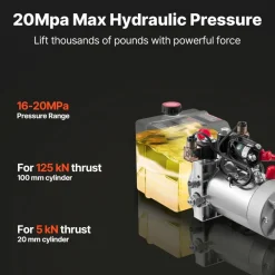 VEVOR 3 Quart Hydraulic Power Unit, Double Acting Dump Trailer Pump, 3200 PSI Max Relief Pressure & 0.91 GPM Flow Rate, DC 12V Hydraulic Pump with Metal Reservoir for Dump Trailer Car Lifting