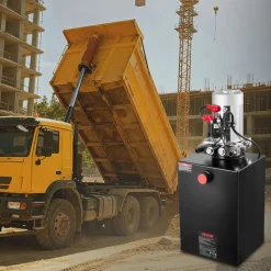 VEVOR 20 Quart Hydraulic Power Unit, Double Acting Dump Trailer Pump, 3200 PSI Max Relief Pressure & 0.91 GPM Flow Rate, DC 12V Hydraulic Pump with Metal Reservoir for Dump Trailer Car Lifting