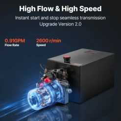 VEVOR 20 Quart Hydraulic Power Unit, Double Acting Dump Trailer Pump, 3200 PSI Max Relief Pressure & 0.91 GPM Flow Rate, DC 12V Hydraulic Pump with Metal Reservoir for Dump Trailer Car Lifting