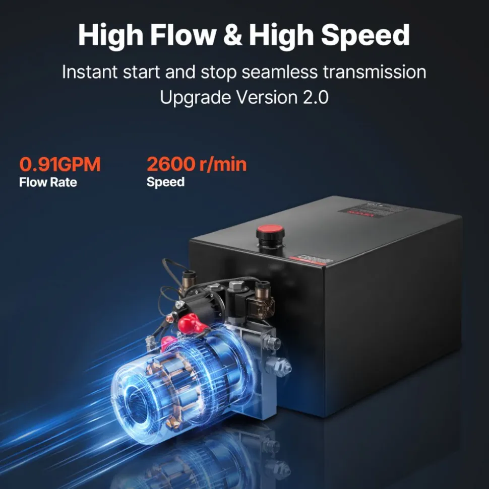 VEVOR 20 Quart Hydraulic Power Unit, Double Acting Dump Trailer Pump, 3200 PSI Max Relief Pressure & 0.91 GPM Flow Rate, DC 12V Hydraulic Pump with Metal Reservoir for Dump Trailer Car Lifting