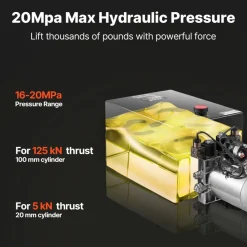 VEVOR 20 Quart Hydraulic Power Unit, Double Acting Dump Trailer Pump, 3200 PSI Max Relief Pressure & 0.91 GPM Flow Rate, DC 12V Hydraulic Pump with Metal Reservoir for Dump Trailer Car Lifting