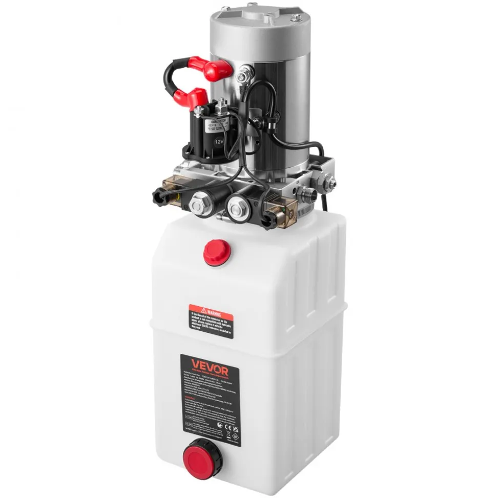 VEVOR 6 Quart Hydraulic Power Unit, Double Acting Dump Trailer Pump, 3200 PSI Max Relief Pressure & 0.91 GPM Flow Rate, DC 12V Hydraulic Pump with Metal Reservoir for Dump Trailer Car Lifting