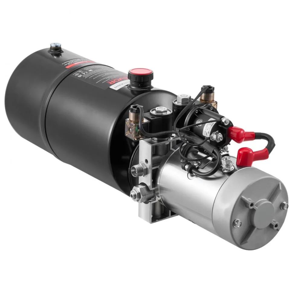 VEVOR 8 Quart Hydraulic Power Unit, Double Acting Dump Trailer Pump, 3200 PSI Max Relief Pressure & 0.91 GPM Flow Rate, DC 12V Hydraulic Pump with Metal Reservoir for Dump Trailer Car Lifting