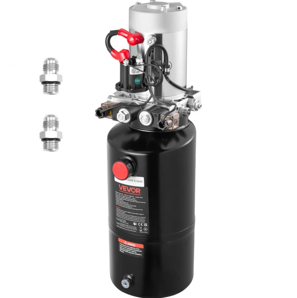 VEVOR 8 Quart Hydraulic Power Unit, Double Acting Dump Trailer Pump, 3200 PSI Max Relief Pressure & 0.91 GPM Flow Rate, DC 12V Hydraulic Pump with Metal Reservoir for Dump Trailer Car Lifting