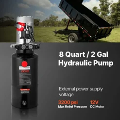 VEVOR 8 Quart Hydraulic Power Unit, Double Acting Dump Trailer Pump, 3200 PSI Max Relief Pressure & 0.91 GPM Flow Rate, DC 12V Hydraulic Pump with Metal Reservoir for Dump Trailer Car Lifting