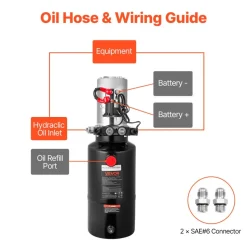 VEVOR 8 Quart Hydraulic Power Unit, Double Acting Dump Trailer Pump, 3200 PSI Max Relief Pressure & 0.91 GPM Flow Rate, DC 12V Hydraulic Pump with Metal Reservoir for Dump Trailer Car Lifting