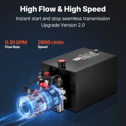 VEVOR 20 Quart Hydraulic Pump, Double Acting Dump Trailer Pump, 3200PSI Max Relief Pressure, 0.91 GPM Flow Rate, DC12V 1.6KW Hydraulic Power Unit for Dump Trailer Car Lifting (Horizontal Installation)