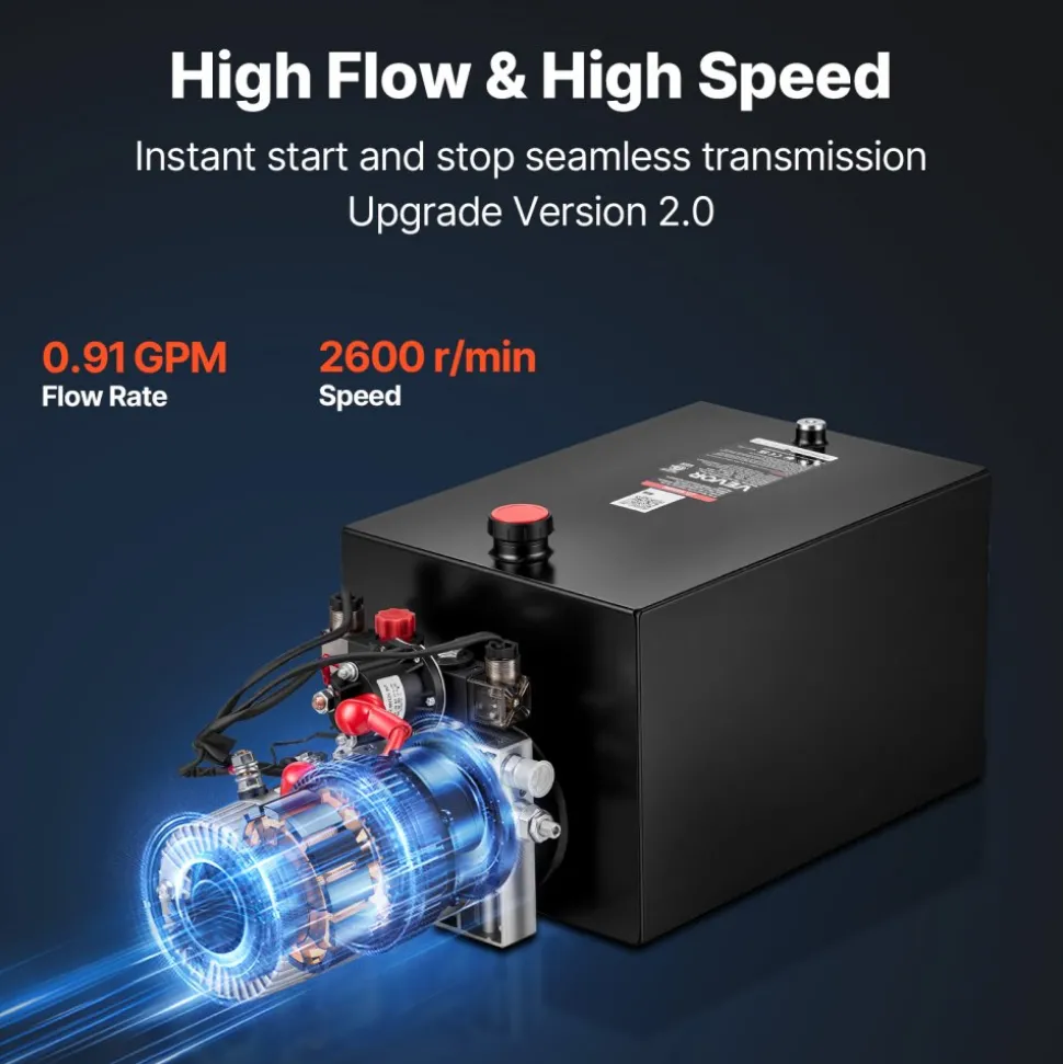 VEVOR 20 Quart Hydraulic Pump, Double Acting Dump Trailer Pump, 3200PSI Max Relief Pressure, 0.91 GPM Flow Rate, DC12V 1.6KW Hydraulic Power Unit for Dump Trailer Car Lifting (Horizontal Installation)