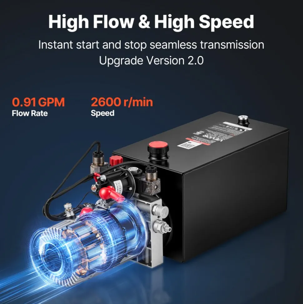 VEVOR 10 Quart Hydraulic Pump, Double Acting Hydraulic Trailer Pump, 3200PSI Max Relief Pressure, 0.91GPM Flow Rate, DC12V 1.6KW Power Unit for Dump Trailer Car Lifting (Horizontal Installation)