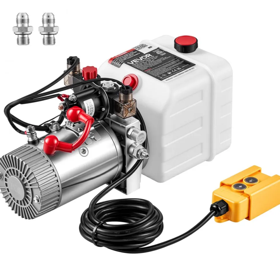 VEVOR 3 Quart Hydraulic Pump, Double Acting Dump Trailer Pump, 3200PSI Max Relief Pressure & 0.91 GPM Flow Rate, DC12V 1.6KW Hydraulic Power Unit for Dump Trailer Car Lifting (Horizontal Installation)