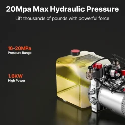 VEVOR 3 Quart Hydraulic Pump, Double Acting Dump Trailer Pump, 3200PSI Max Relief Pressure & 0.91 GPM Flow Rate, DC12V 1.6KW Hydraulic Power Unit for Dump Trailer Car Lifting (Horizontal Installation)