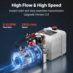VEVOR 3 Quart Hydraulic Pump, Double Acting Dump Trailer Pump, 3200PSI Max Relief Pressure & 0.91 GPM Flow Rate, DC12V 1.6KW Hydraulic Power Unit for Dump Trailer Car Lifting (Horizontal Installation)