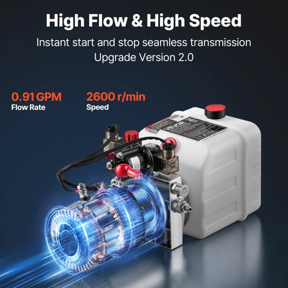 VEVOR 3 Quart Hydraulic Pump, Double Acting Dump Trailer Pump, 3200PSI Max Relief Pressure & 0.91 GPM Flow Rate, DC12V 1.6KW Hydraulic Power Unit for Dump Trailer Car Lifting (Horizontal Installation)