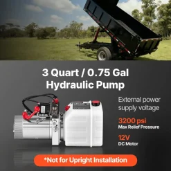 VEVOR 3 Quart Hydraulic Pump, Double Acting Dump Trailer Pump, 3200PSI Max Relief Pressure & 0.91 GPM Flow Rate, DC12V 1.6KW Hydraulic Power Unit for Dump Trailer Car Lifting (Horizontal Installation)