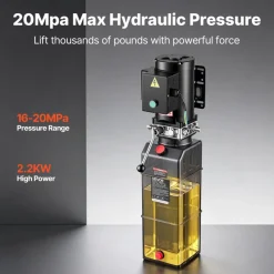 VEVOR 15 Quart Hydraulic Pump, 2.2KW Hydraulic Motor Dump Trailer Pump Single Acting, 3200 PSI Max Relief Pressure, 1.7 GPM Flow Rate, AC220-240V Hydraulic Power Unit Car Lift (Vertical Installation)