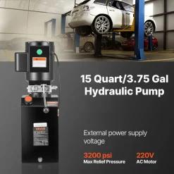 VEVOR 15 Quart Hydraulic Pump, 2.2KW Hydraulic Motor Dump Trailer Pump Single Acting, 3200 PSI Max Relief Pressure, 1.7 GPM Flow Rate, AC220-240V Hydraulic Power Unit Car Lift (Vertical Installation)