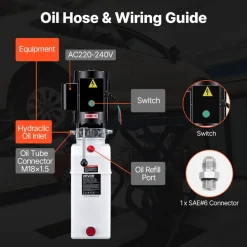 VEVOR 15 Quart Hydraulic Pump, 2.2KW Hydraulic Dump Trailer Pump Single Acting, 3200 PSI Max Relief Pressure, 1.7 GPM Flow Rate, AC220-240V Hydraulic Power Unit Car Lift (Vertical Installation)