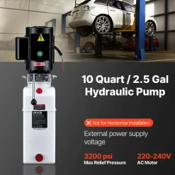 VEVOR 15 Quart Hydraulic Pump, 2.2KW Hydraulic Dump Trailer Pump Single Acting, 3200 PSI Max Relief Pressure, 1.7 GPM Flow Rate, AC220-240V Hydraulic Power Unit Car Lift (Vertical Installation)