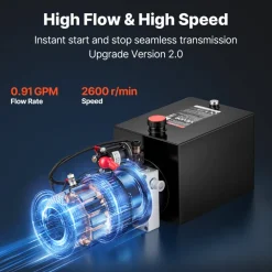 VEVOR 8 Quart Hydraulic Pump, Single Acting Hydraulic Power Unit, 3200 PSI Max Relief Pressure, 0.91 GPM Flow Rate, DC12V 1.6KW Power Unit for Dump Trailer Car Lifting (Horizontal Installation)