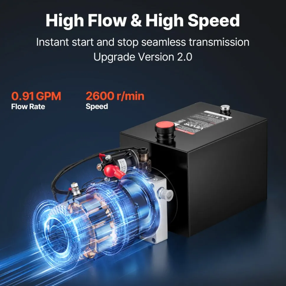 VEVOR 8 Quart Hydraulic Pump, Single Acting Hydraulic Power Unit, 3200 PSI Max Relief Pressure, 0.91 GPM Flow Rate, DC12V 1.6KW Power Unit for Dump Trailer Car Lifting (Horizontal Installation)