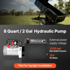 VEVOR 8 Quart Hydraulic Pump, Single Acting Hydraulic Power Unit, 3200 PSI Max Relief Pressure, 0.91 GPM Flow Rate, DC12V 1.6KW Power Unit for Dump Trailer Car Lifting (Horizontal Installation)