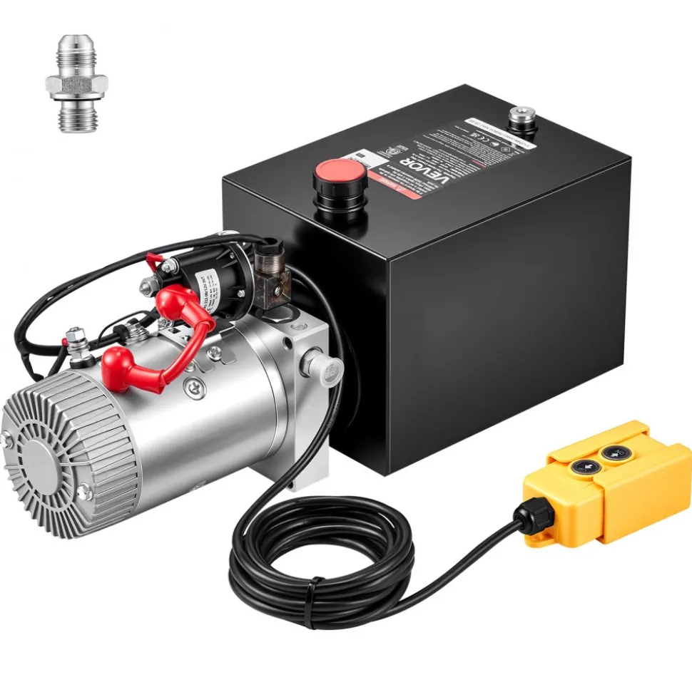 VEVOR 8 Quart Hydraulic Pump, Single Acting Hydraulic Power Unit, 3200 PSI Max Relief Pressure, 0.91 GPM Flow Rate, DC12V 1.6KW Power Unit for Dump Trailer Car Lifting (Horizontal Installation)