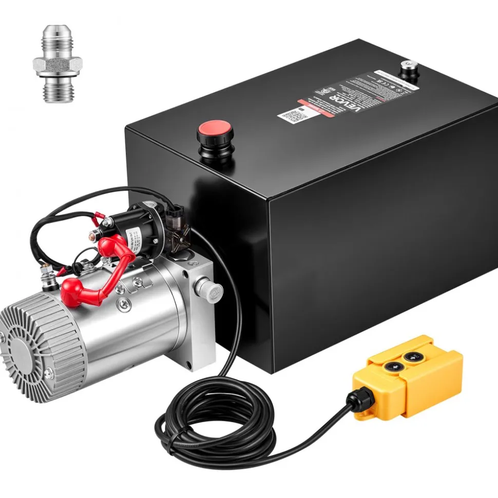 VEVOR 7 Quart Hydraulic Pump, Single Acting Dump Trailer Pump, 3200PSI Max Relief Pressure, 0.91 GPM Flow Rate, DC 12V 1.6KW Hydraulic Power Unit for Dump Trailer Car Lifting (Horizontal Installation)