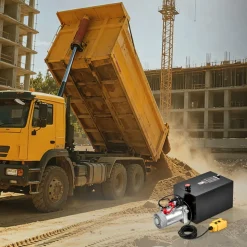 VEVOR 7 Quart Hydraulic Pump, Single Acting Dump Trailer Pump, 3200PSI Max Relief Pressure, 0.91 GPM Flow Rate, DC 12V 1.6KW Hydraulic Power Unit for Dump Trailer Car Lifting (Horizontal Installation)