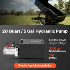VEVOR 7 Quart Hydraulic Pump, Single Acting Dump Trailer Pump, 3200PSI Max Relief Pressure, 0.91 GPM Flow Rate, DC 12V 1.6KW Hydraulic Power Unit for Dump Trailer Car Lifting (Horizontal Installation)