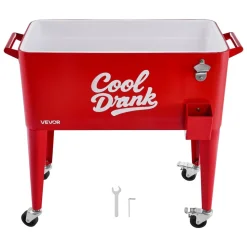 VEVOR 80 Quart Rolling Ice Chest, Holds up to 50 Bottles / 110 Cans, Portable Patio Party Bar Drink Cooler Cart with 4 Swivel Casters (2 with Brakes), Beverage Cooler Trolley with Bottle Opener, Red