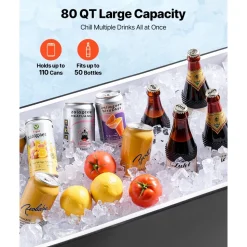 VEVOR 80 Quart Rolling Ice Chest Cart, with 2-Stage Telescopic Pull Handle and 2 Swivel Casters, Portable Table Beach Patio Party Bar Cold Drink Beverage, Outdoor Park Cart on Wheels, Black