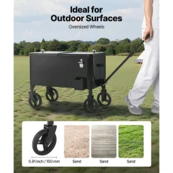 VEVOR 80 Quart Rolling Ice Chest Cart, with 2-Stage Telescopic Pull Handle and 2 Swivel Casters, Portable Table Beach Patio Party Bar Cold Drink Beverage, Outdoor Park Cart on Wheels, Black