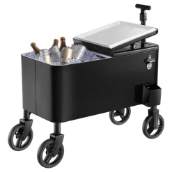 VEVOR 80 Quart Rolling Ice Chest Cart, with 2-Stage Telescopic Pull Handle and 2 Swivel Casters, Portable Table Beach Patio Party Bar Cold Drink Beverage, Outdoor Park Cart on Wheels, Black
