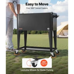 VEVOR 80 Quart Rolling Ice Chest, Holds up to 50 Bottles / 110 Cans, Portable Patio Party Bar Drink Cooler Cart with Bottom Shelf, Beverage Pool with Side Basket and Bottle Opener, Black