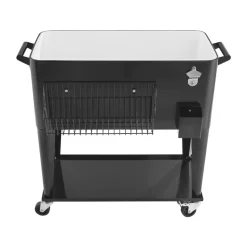 VEVOR 80 Quart Rolling Ice Chest, Holds up to 50 Bottles / 110 Cans, Portable Patio Party Bar Drink Cooler Cart with Bottom Shelf, Beverage Pool with Side Basket and Bottle Opener, Black
