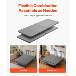 VEVOR Queen Size Bunkie Board, 1.5 in Bed Board Slats with 200D Oxford Cloth, Wooden Mattress Support for Queen Size Bed, Easy Assembly Support under Mattress, 4 Piece, Gray