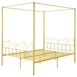 VEVOR Queen Size Canopy Bed Frame, Metal Canopy Bed with Minimalist Headboard & Four Posters Design, Heavy Duty Steel Slats Support, Underbed Storage Space, No Box Spring Needed, Easy Assembly, Gold