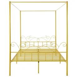 VEVOR Queen Size Canopy Bed Frame, Metal Canopy Bed with Minimalist Headboard & Four Posters Design, Heavy Duty Steel Slats Support, Underbed Storage Space, No Box Spring Needed, Easy Assembly, Gold