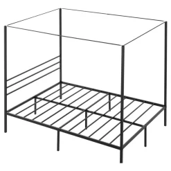 VEVOR Queen Size Canopy Bed Frame, Metal Canopy Bed with Four Posters Design, Heavy Duty Steel Slats Support, Underbed Storage Space, No Box Spring Needed, Easy Assembly, Black